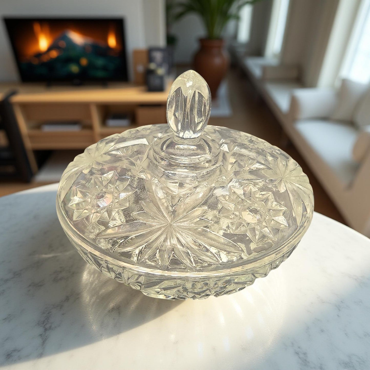 Vintage Anchor Hocking Star of David Crystal Candy Dish with Lid