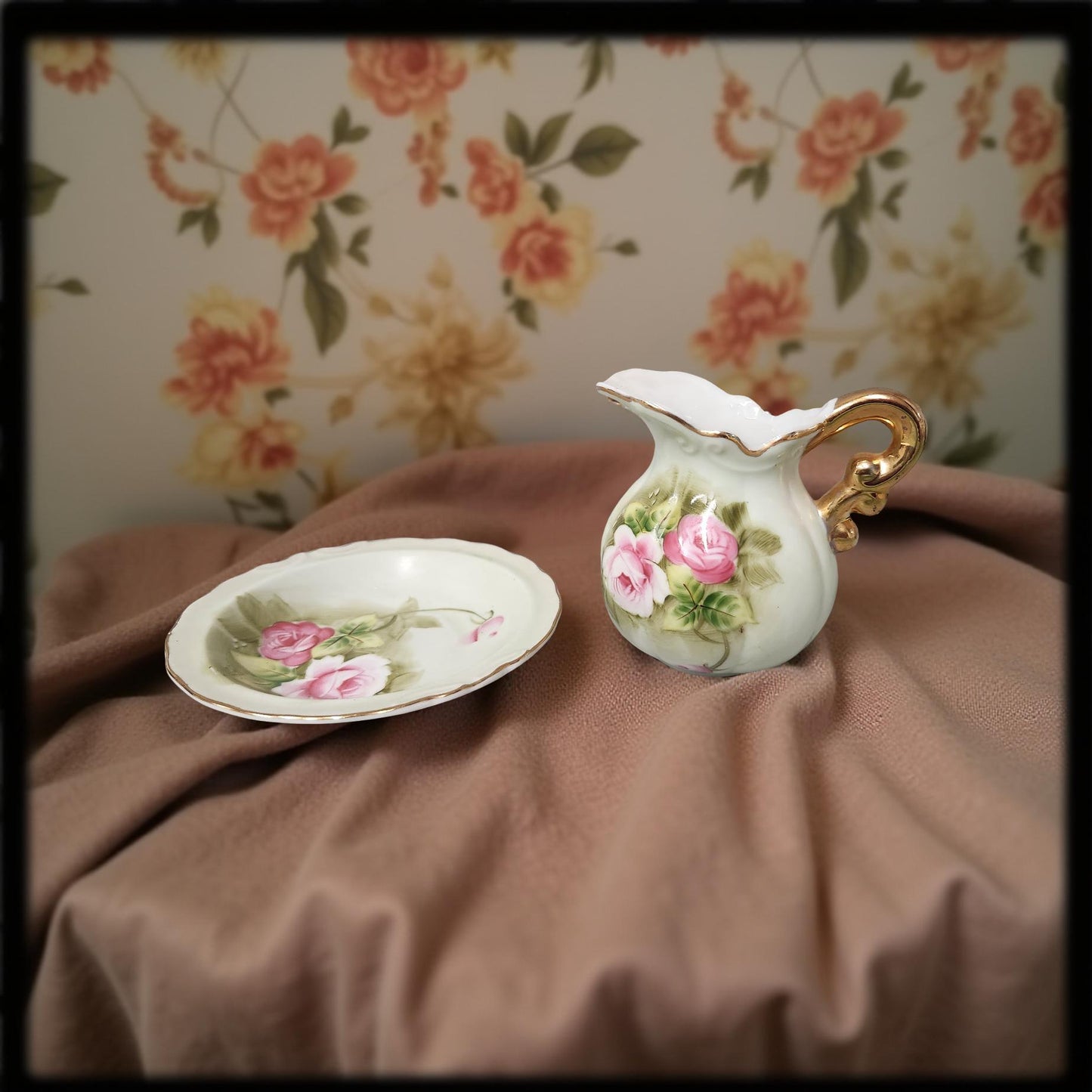 Lefton China Cabbage Rose Set - Small Pitcher and Bowl Set Vintage