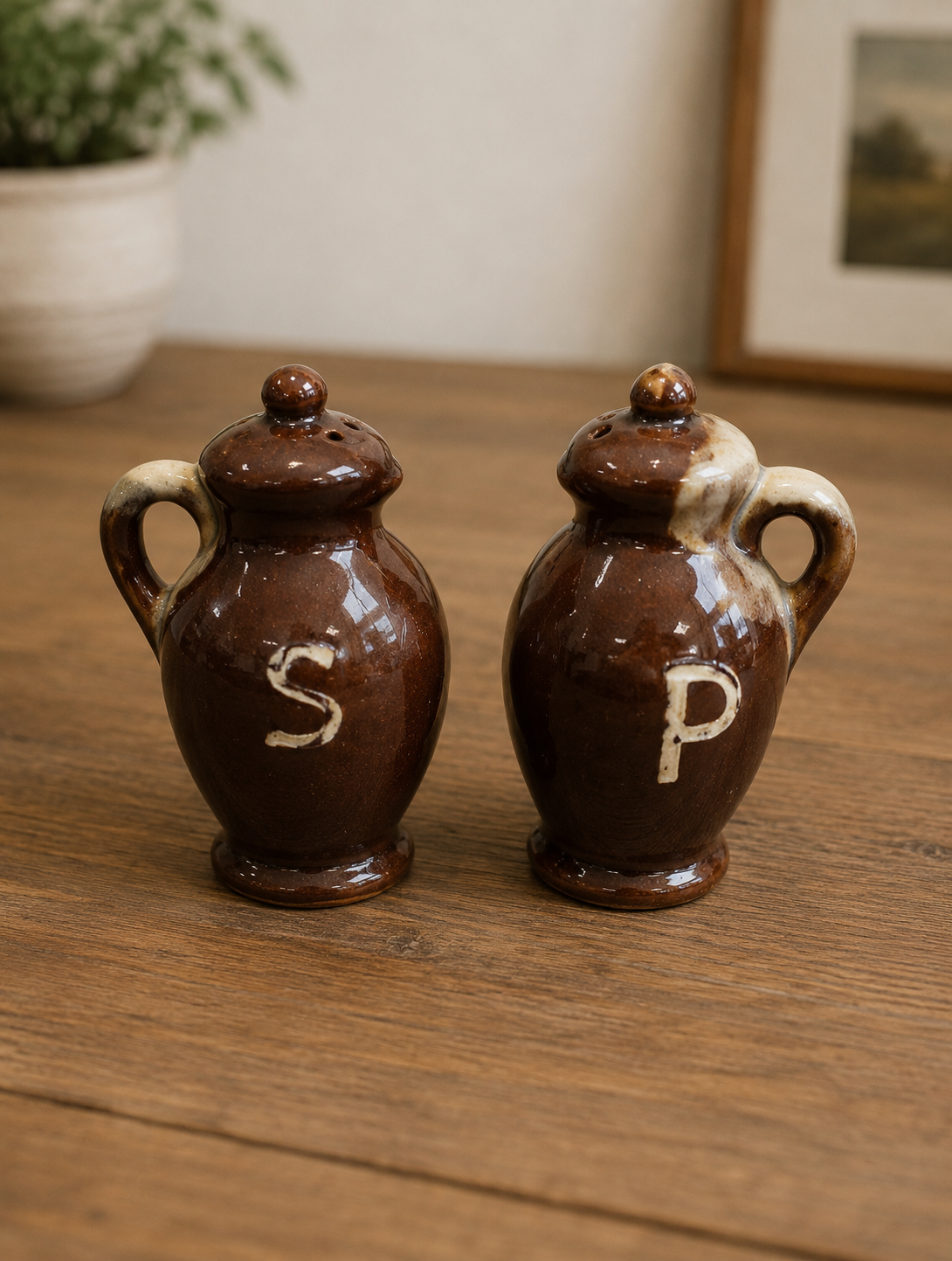 Vintage Earthenware Salt & Pepper Shakers | Rustic Ceramic Kitchen Decor