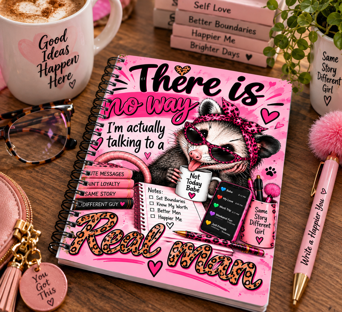 There Is No Way I’m Talking to a Real Man Spiral Notebook – Funny Opossum Dating Humor Notebook