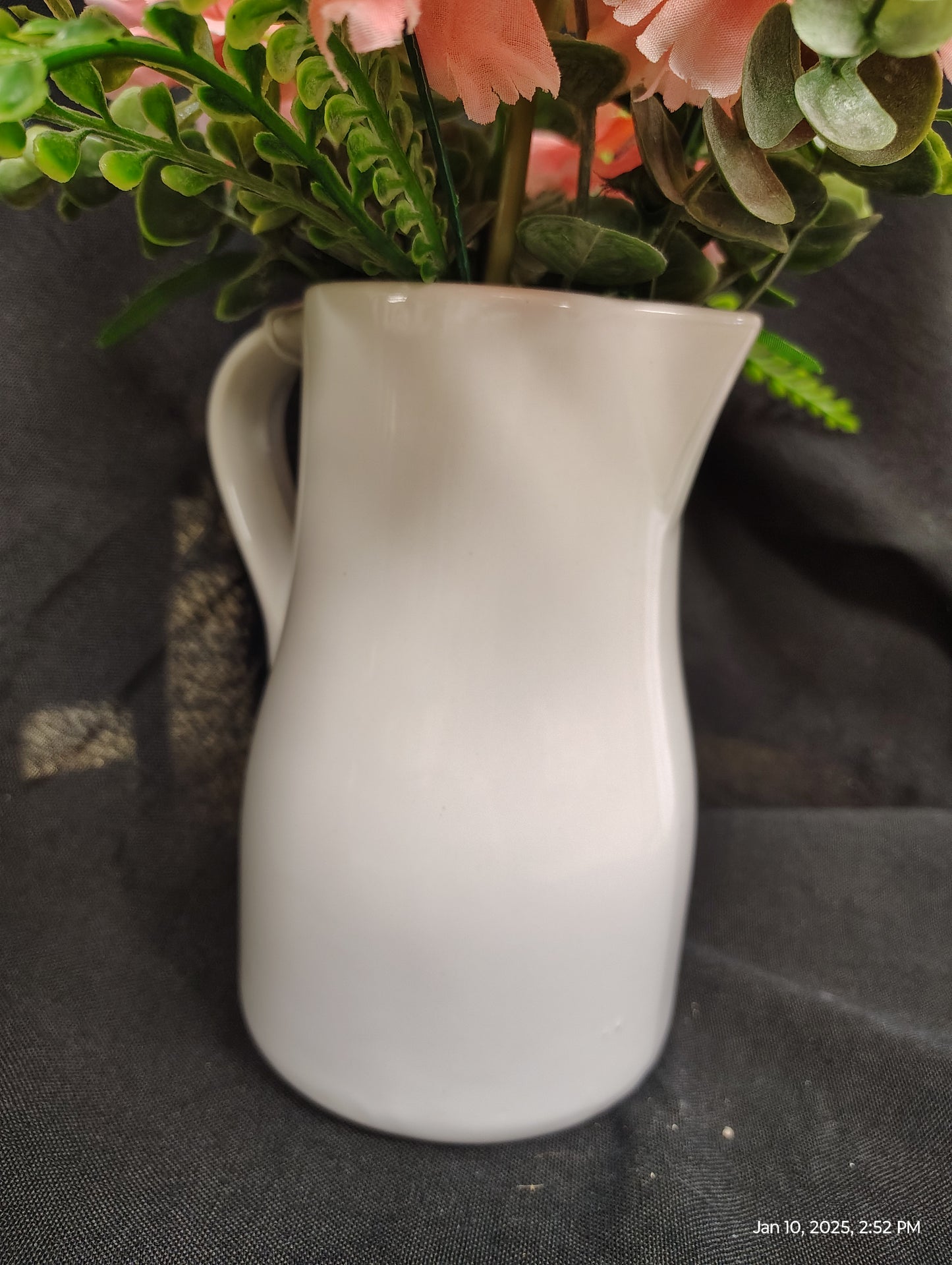 Vintage Style Milk Jug Vase with Colorful Spring Blooms