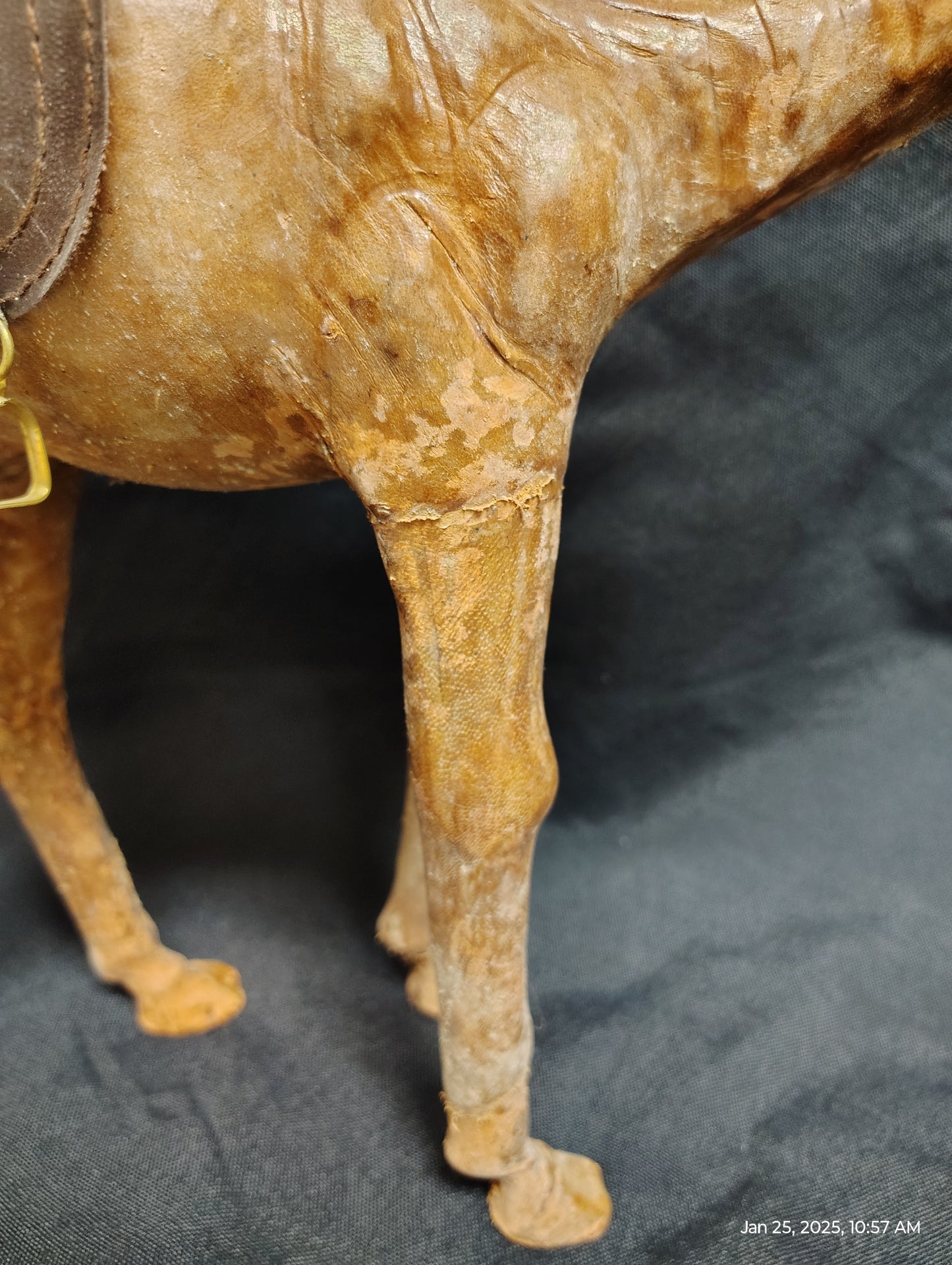 Leather Wrapped Camel Figurine 13" Dromedary Statue Vintage Brown Detailed