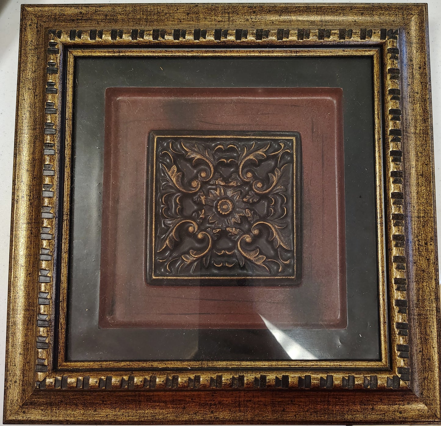 Shadow Box Medallion Wall Art - Black and Maroon