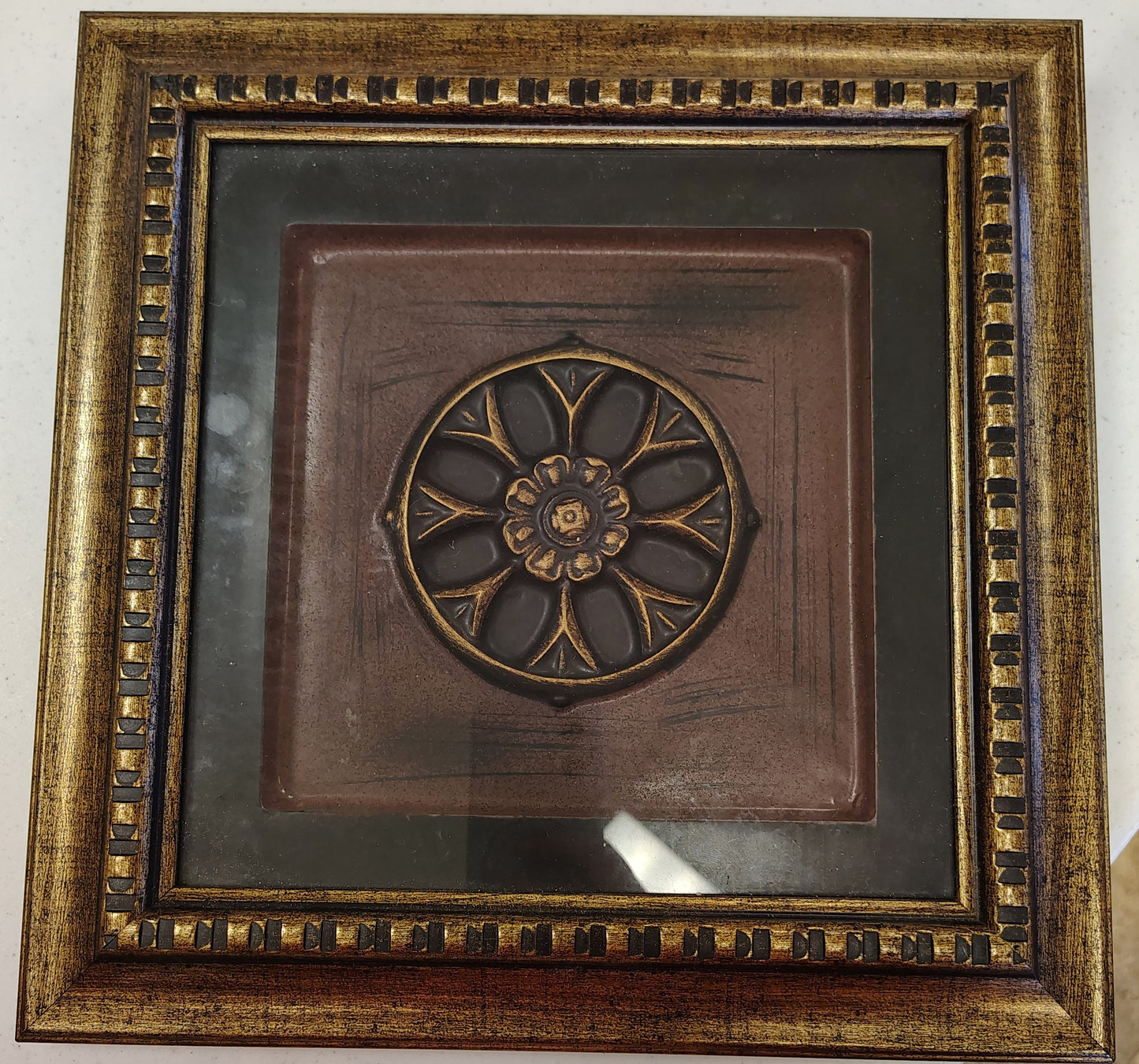 Shadow Box Medallion Wall Art - Black and Maroon