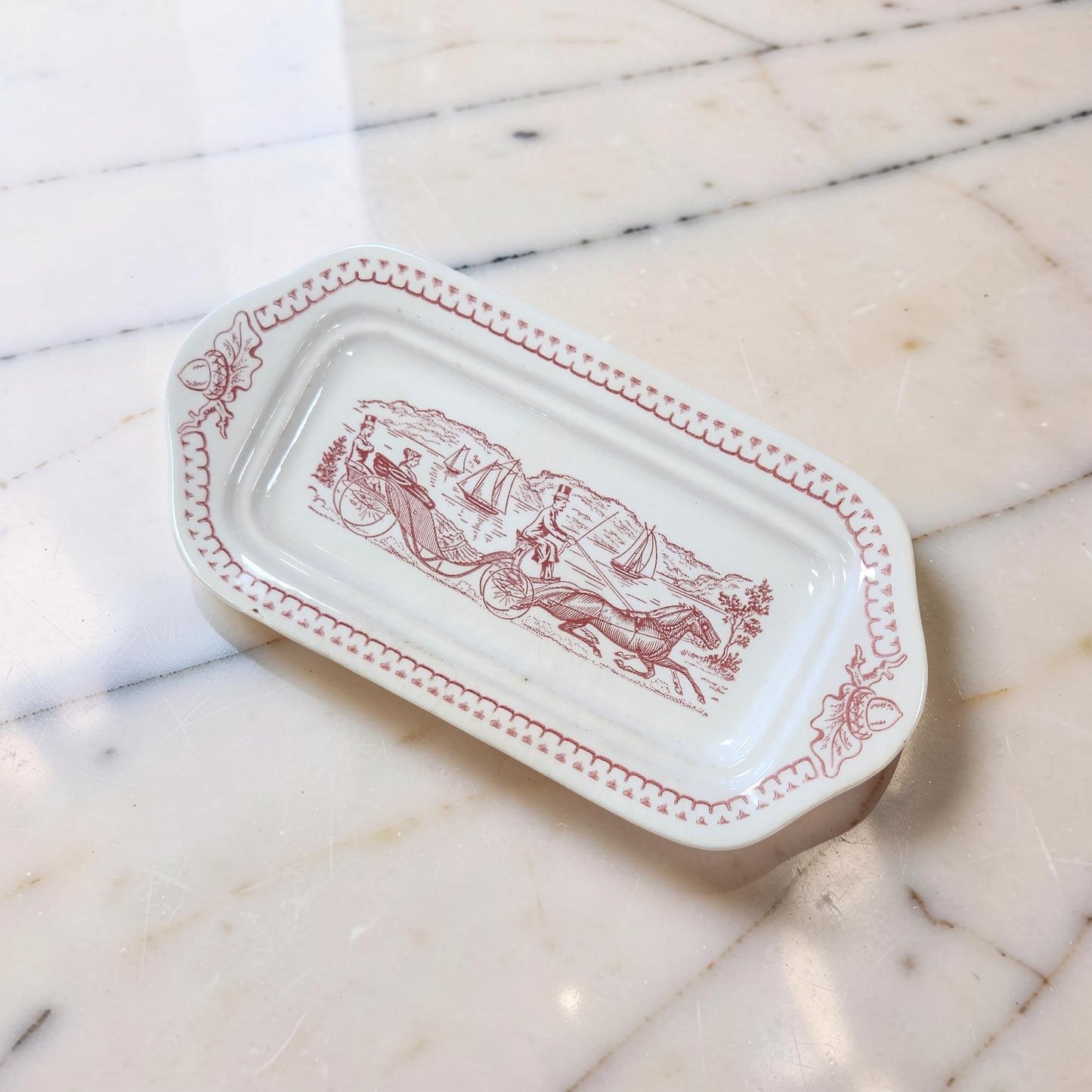Vintage Royal Ironstone "Memory Lane" Red Butter Dish