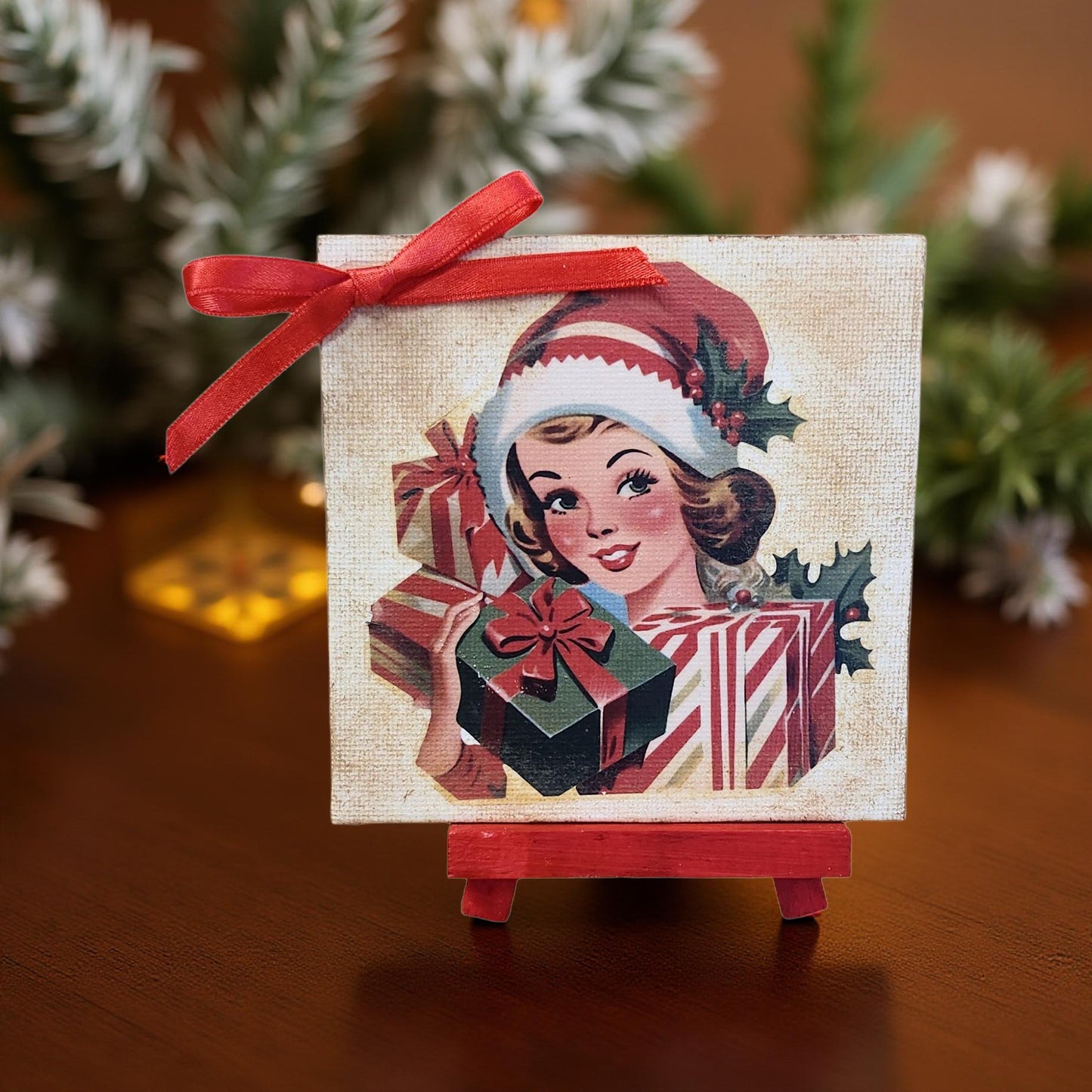 🎄 Christmas Canvas with Easel – Vintage Decoupage Style 🎄  