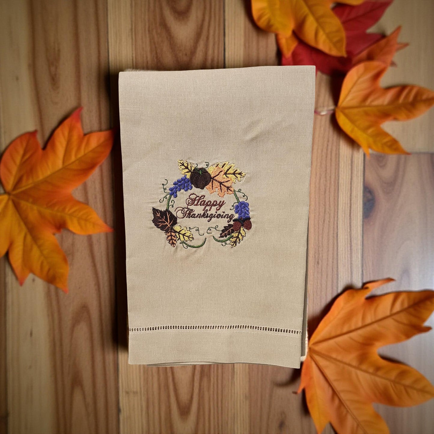 Hand-Crafted Embroidered Fall and Thanksgiving Hand Towels