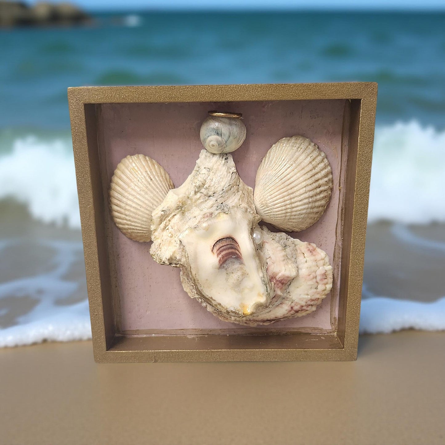 Framed Oyster Shell Inspired Angel - Hand-crafted