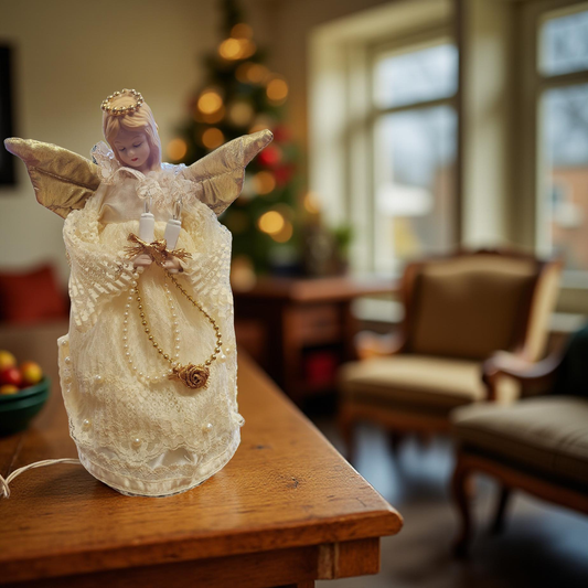 10" Porcelein Lighted Angel Tree Topper