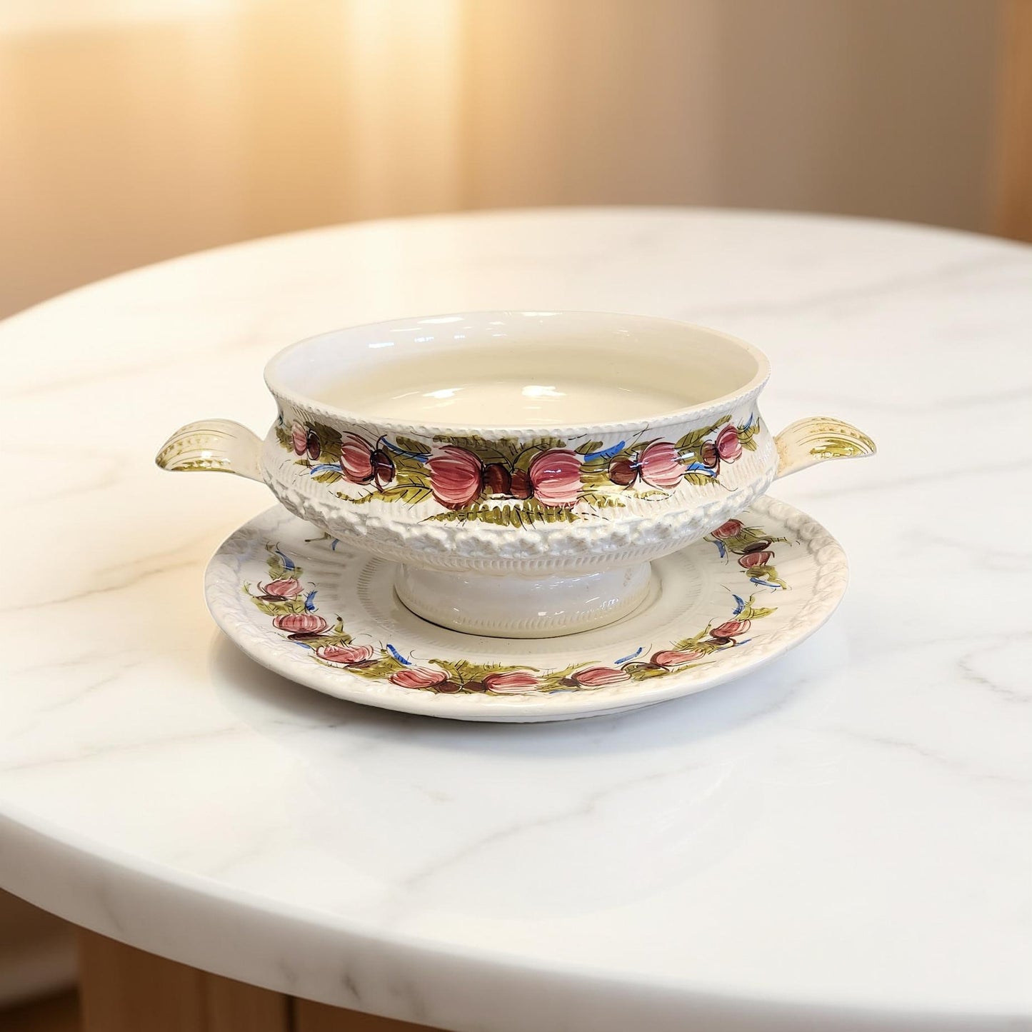 Italian Floral Soup Tureen w/ Underplate