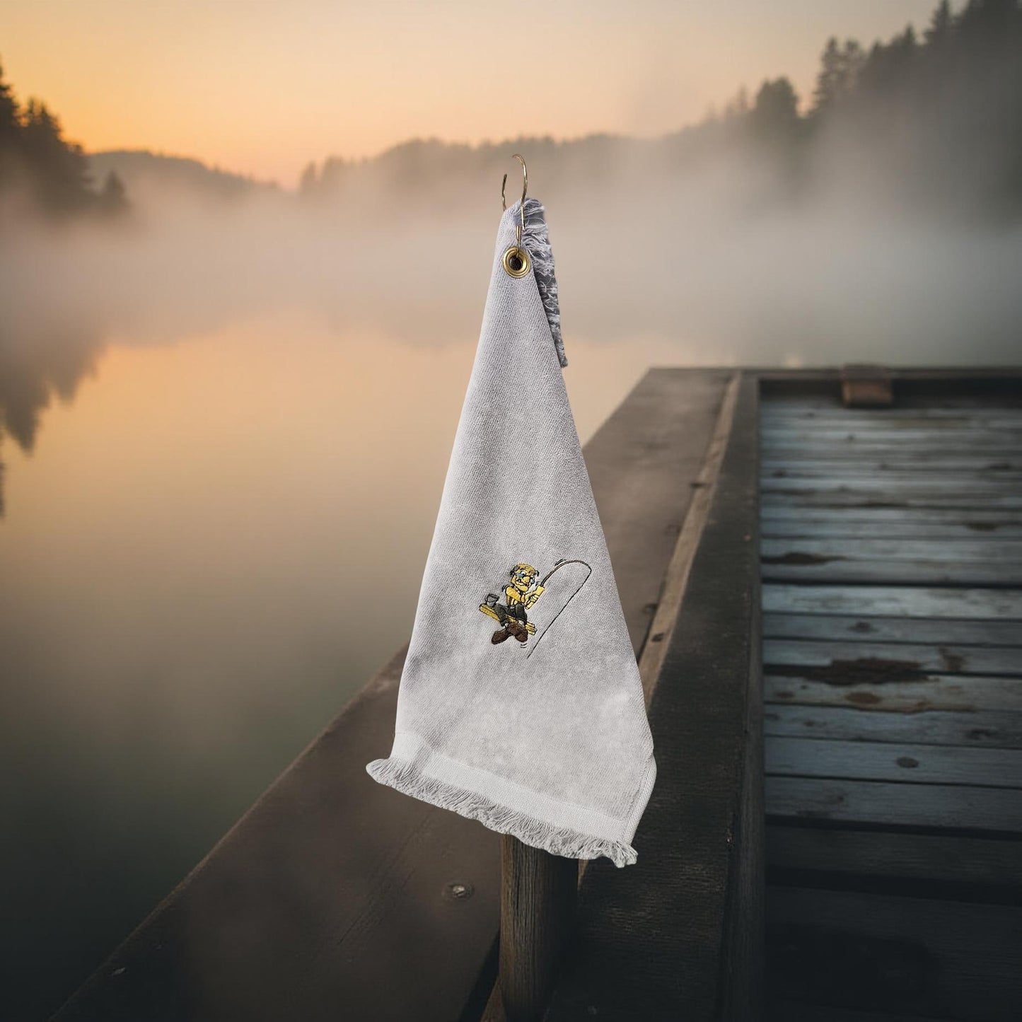 Hand-Crafted Embroidered Fishing Hand Towels with Clamp