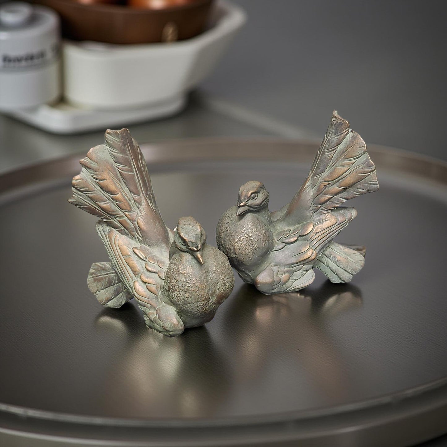 Rustic Bronze Turtle Dove Sculptures, Set of 2