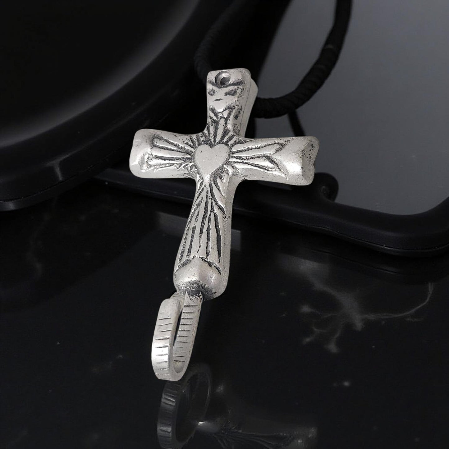 Silver Cross Coat Hook with Engraved Heart