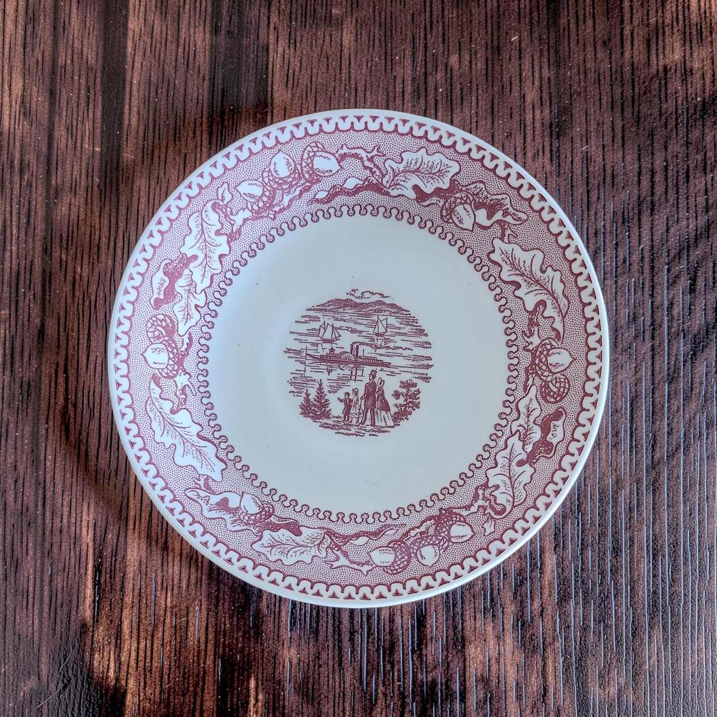 Vintage Royal Ironstone “Memory Lane” Red Teacup and Saucers Set