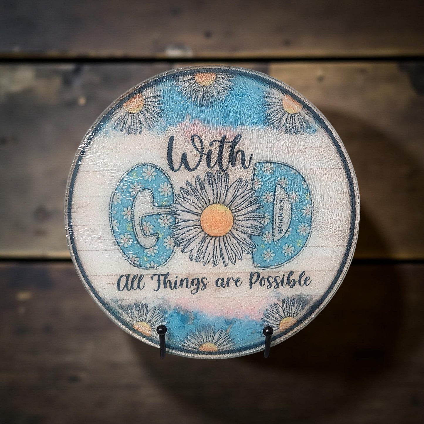 8″ Decorative Glass Round Cutting Board - Spiritual Quotes