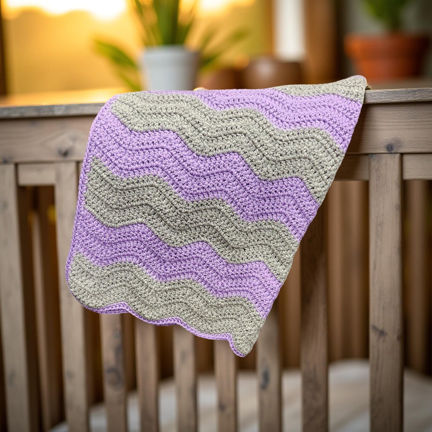 Purple & Gray Crochet Baby Quilt, Perfect for Gifting