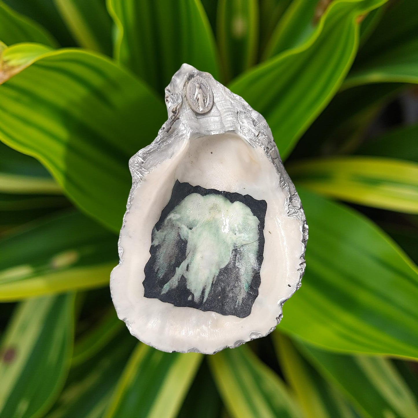 Religious Oyster Shell Decorative Art - Hand-crafted