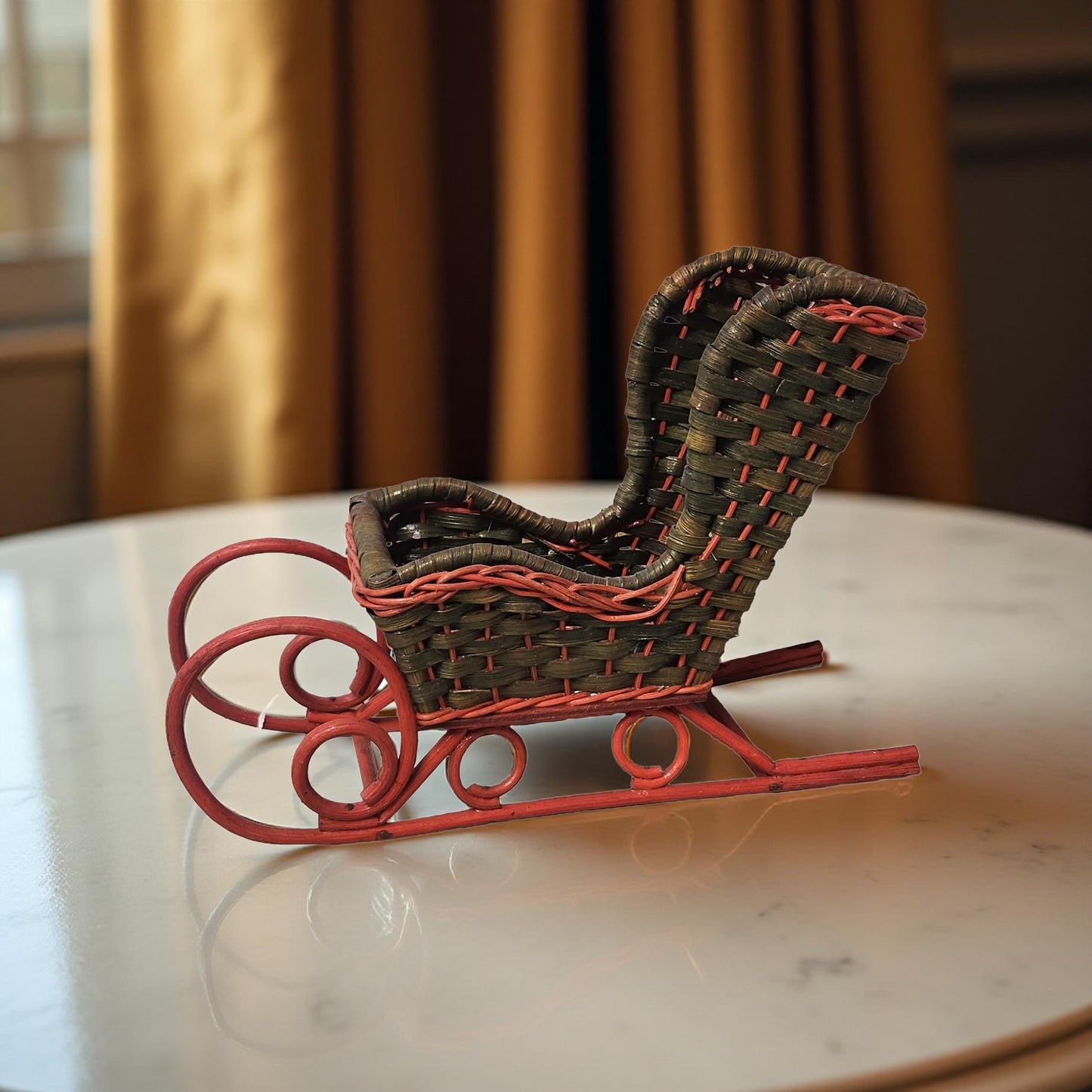 Green & Red Wicker Santa Sleigh