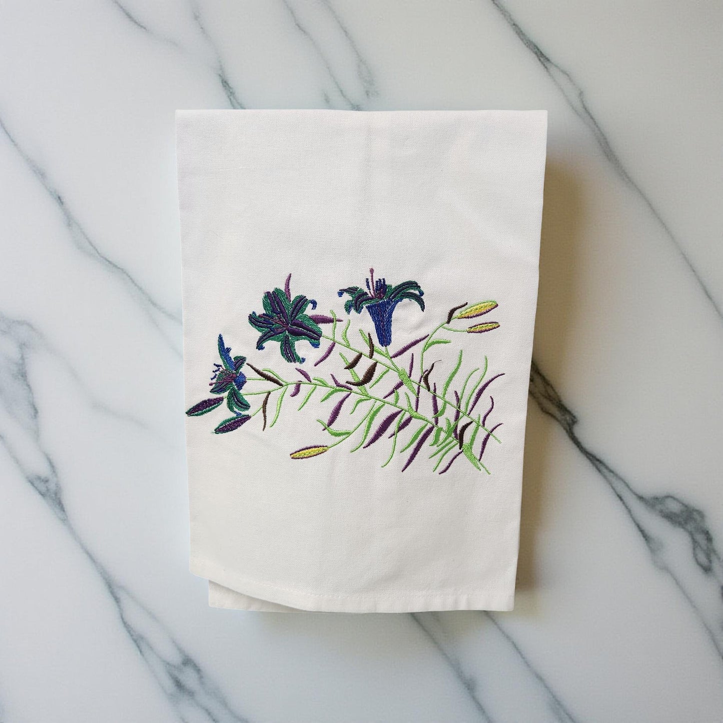 Hand-Crafted Embroidered Day Lily and Floral Theme Hand Towels