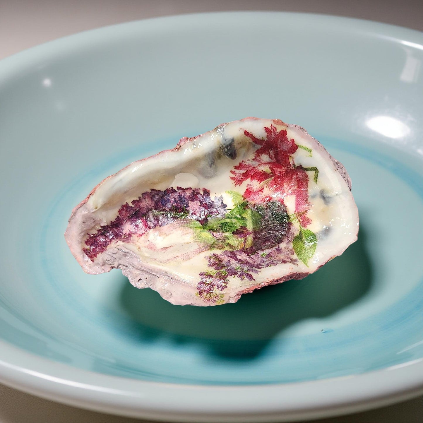 Floral Decorated Oyster Shells - Hand-Crafted