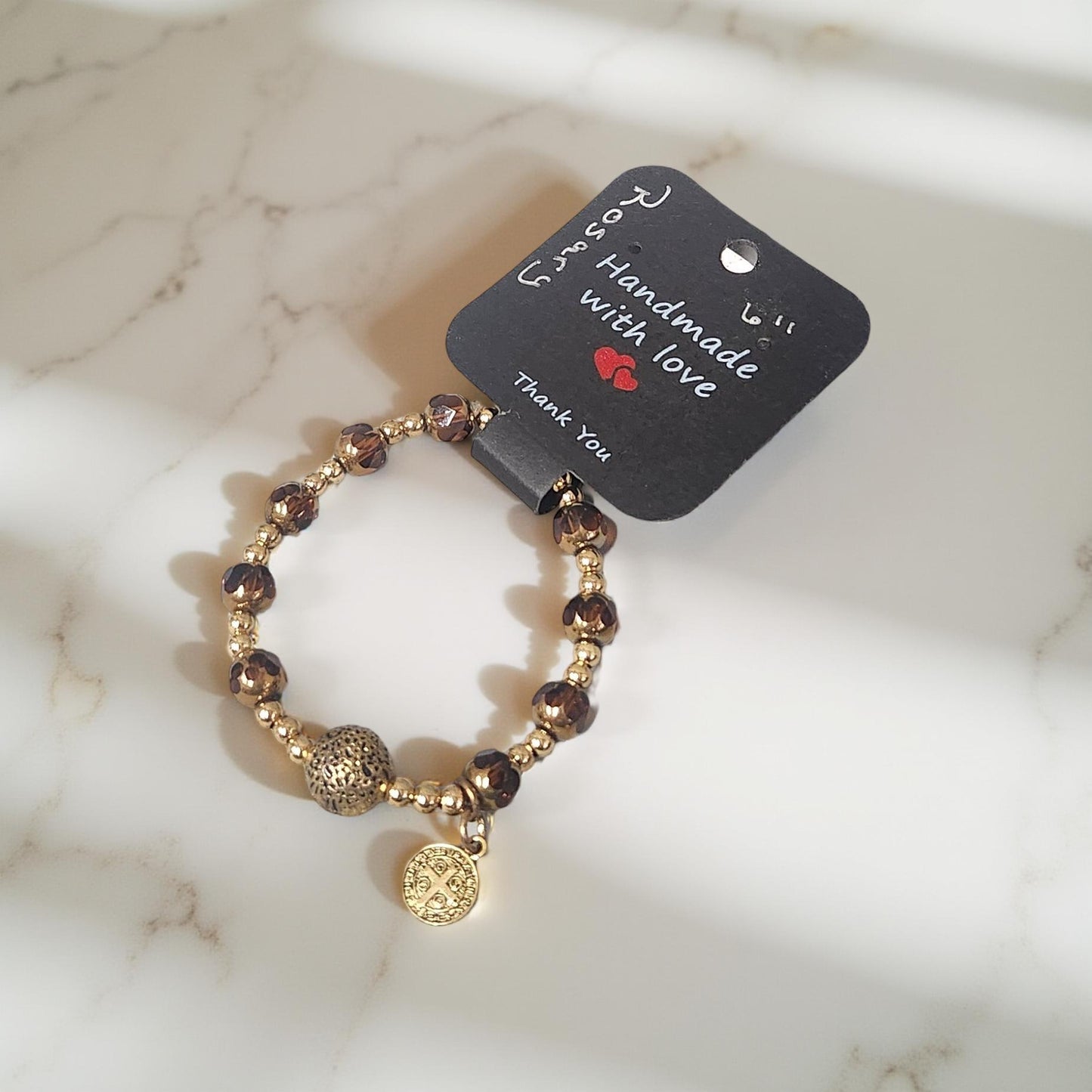 Unique Handcrafted Rosary Bracelet with Exquisite Religious Charm