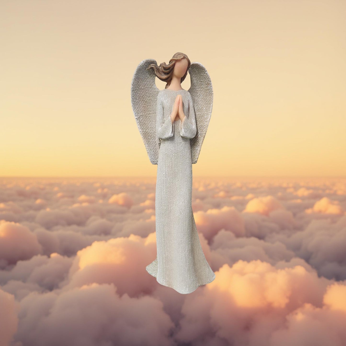 11.5″ Gray Angel Figurine Dusted with Silver Glitter
