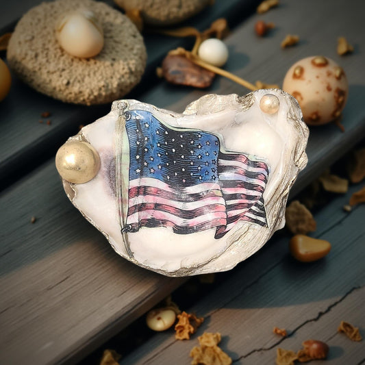 Patriotic Decorated Oyster Shells - Hand-crafted