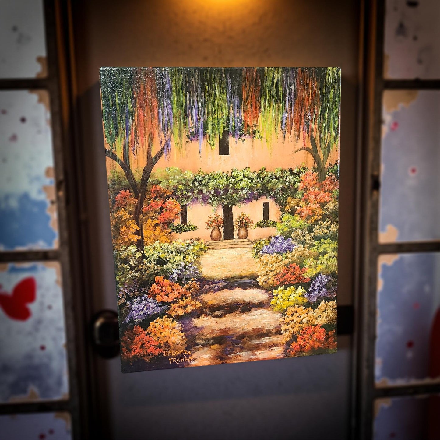 Hand-Painted Floral Cottage by Delores Trahan | Wall Art Decor | Oil Painting