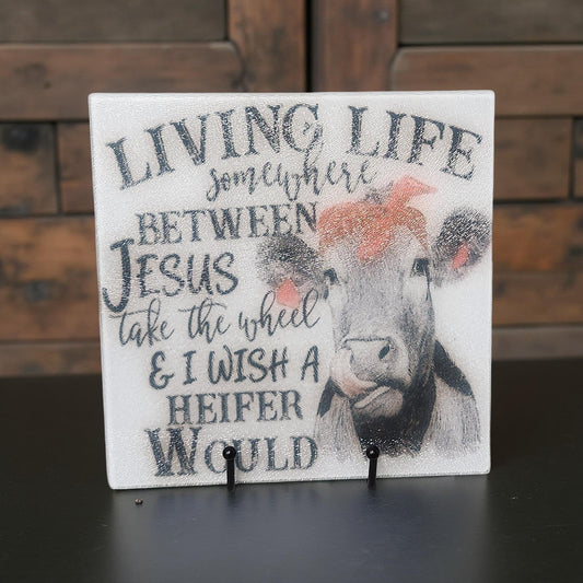 8″ Square Decorative Glass Cutting Board – Fun Images & Quotes