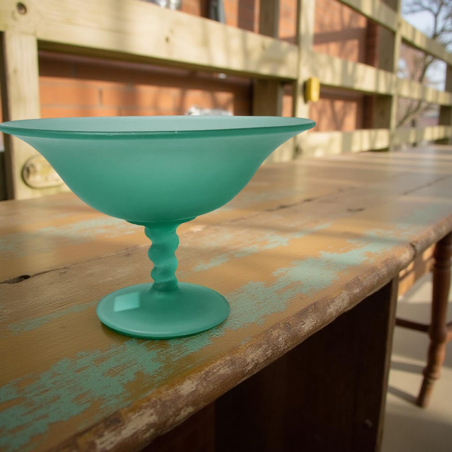 Frosted Green Twisted Stem Glassware - Depression Glassware