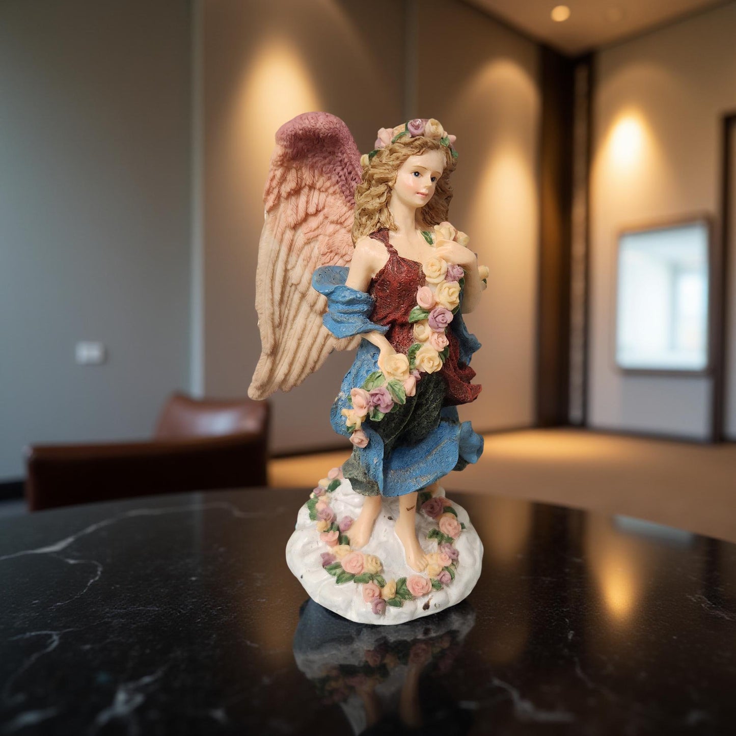 8″ Resin Angel Figurine with Pink & Cream Wings