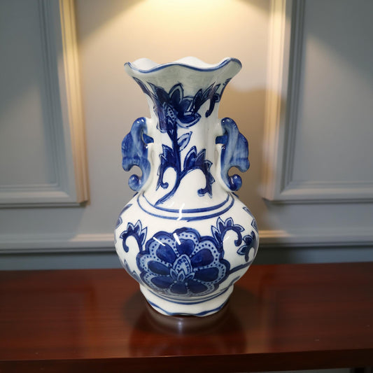 Elegant Blue Floral Design Porcelain Vase - Seymour Mann