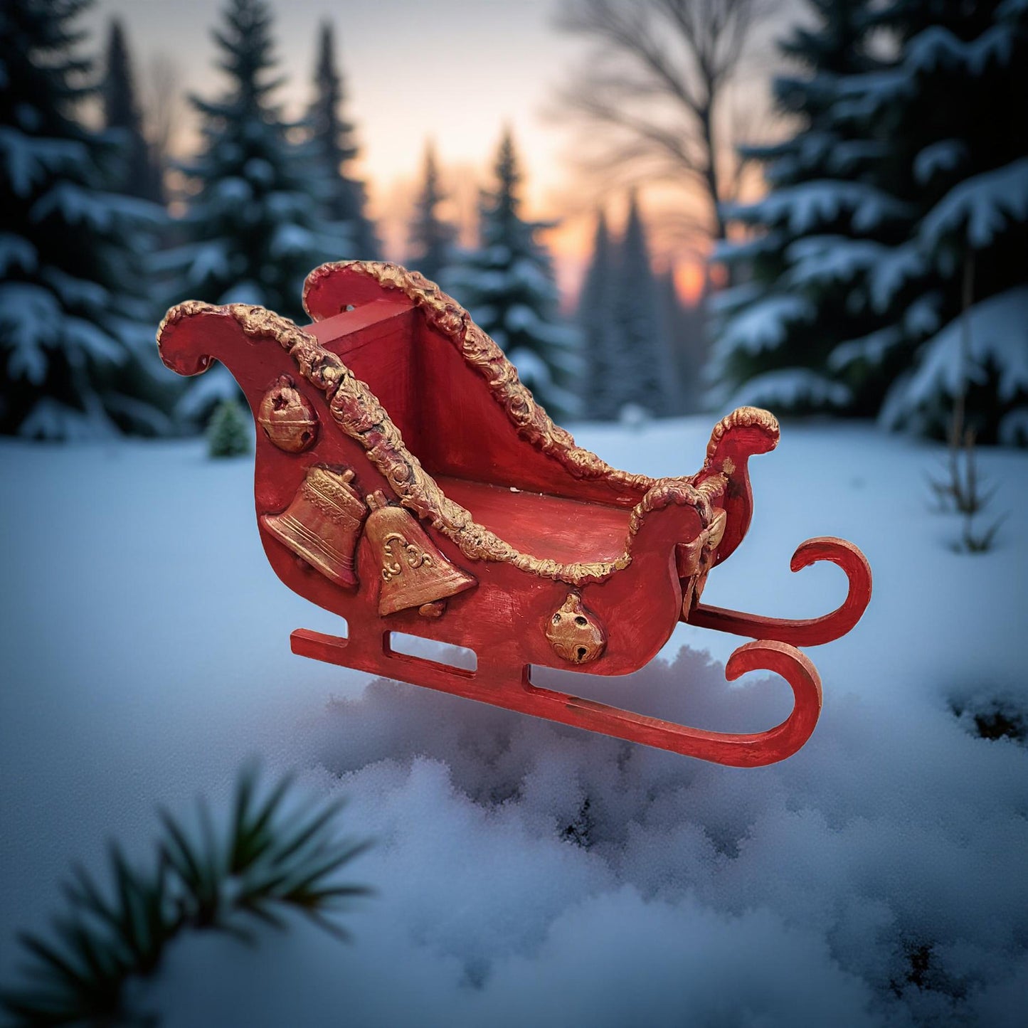 🎄 Hand-Painted Holiday Sleigh Décor