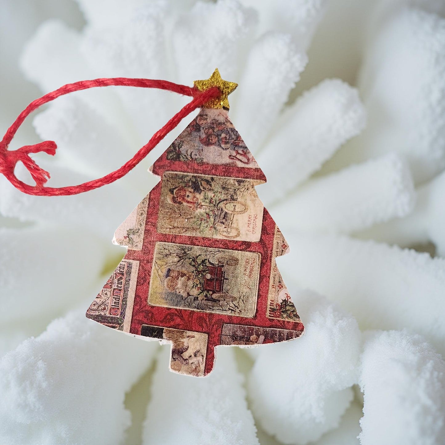 🎄 Locally Made Wooden Decoupage Christmas Tree Ornaments