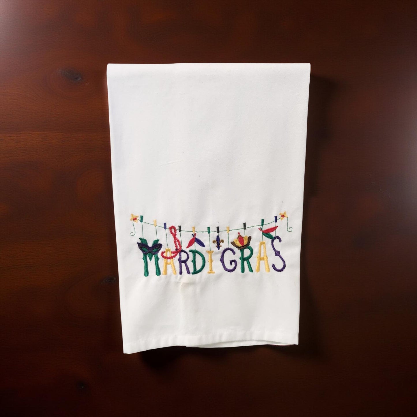 Hand-Crafted Embroidered Mardi Gras Hand Towels