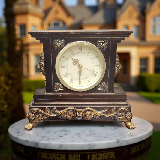Vintage Mantel Clock with Lion Head Design - Rare Find