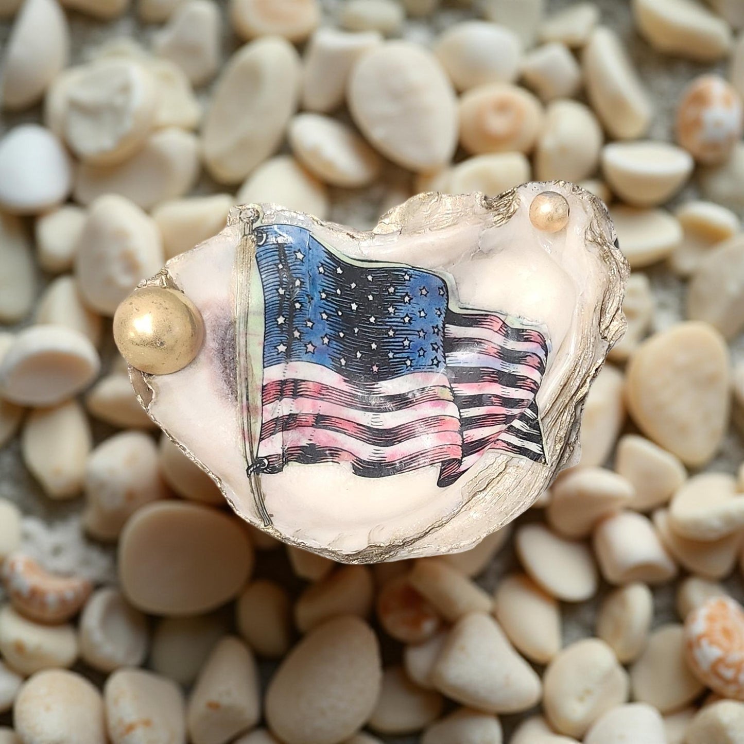 Patriotic Decorated Oyster Shells - Hand-crafted