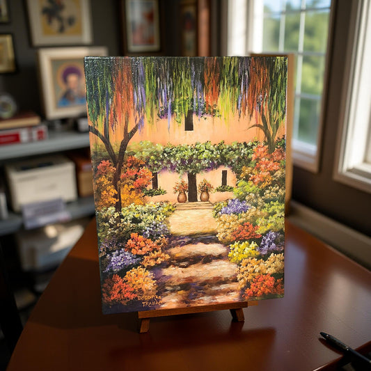 Hand-Painted Floral Cottage by Delores Trahan | Wall Art Decor | Oil Painting