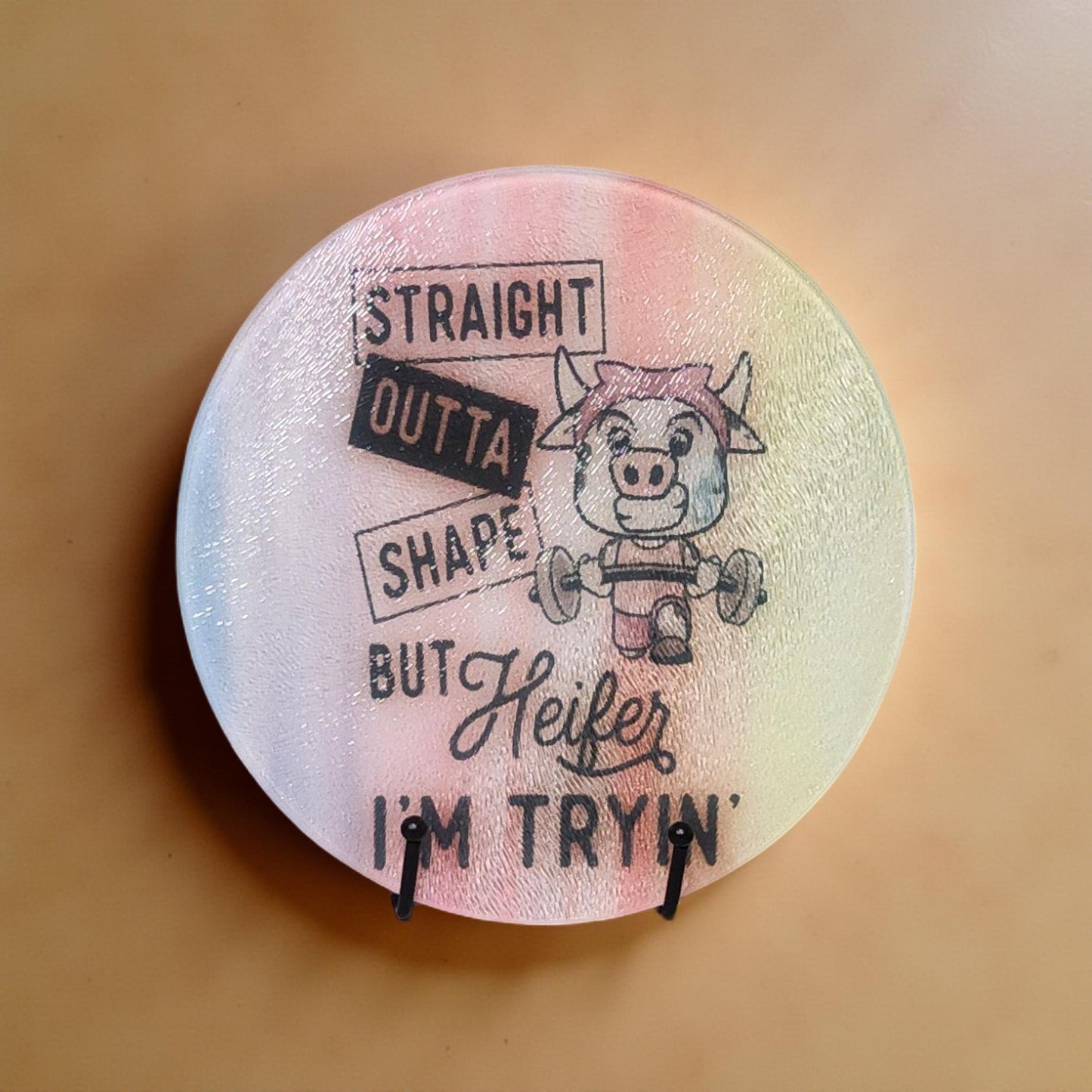 8″ Decorative Glass Round Cutting Board  - Fun Quotes