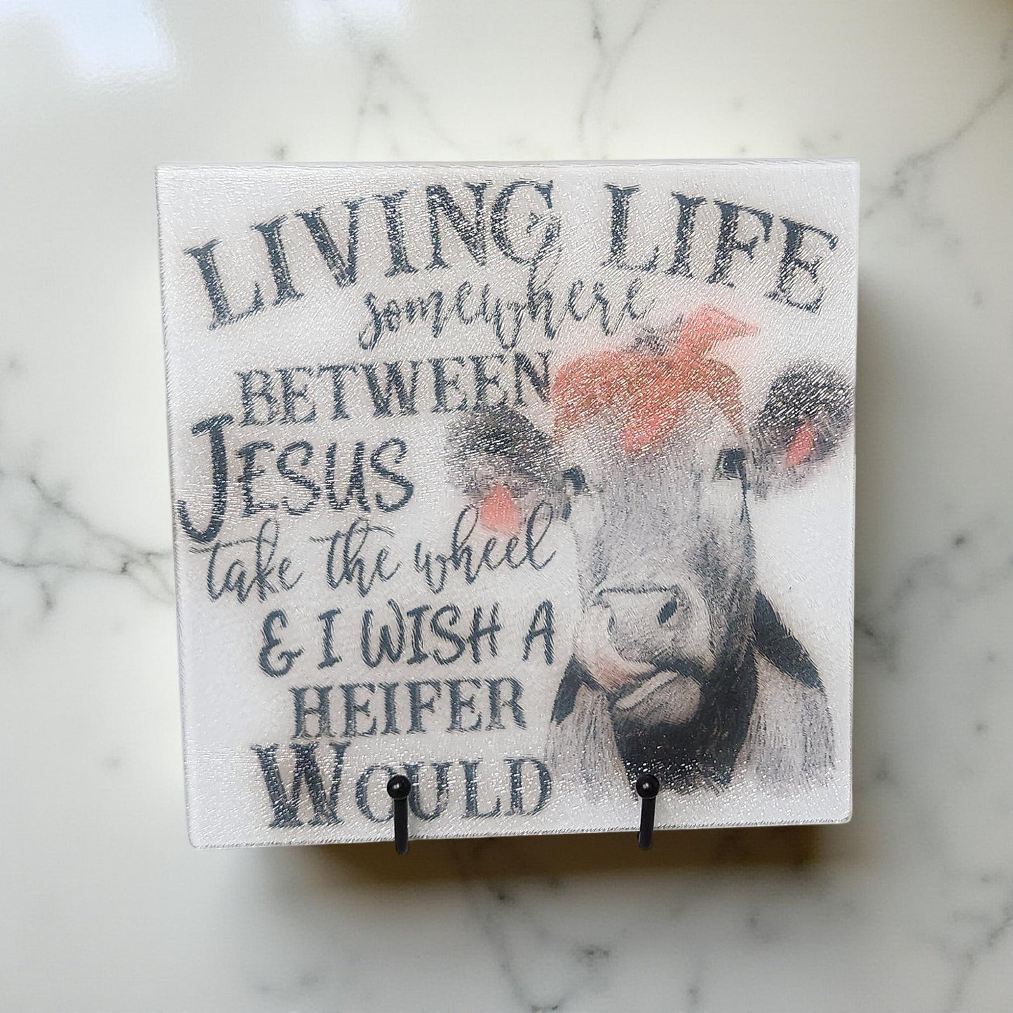 8″ Square Decorative Glass Cutting Board – Fun Images & Quotes