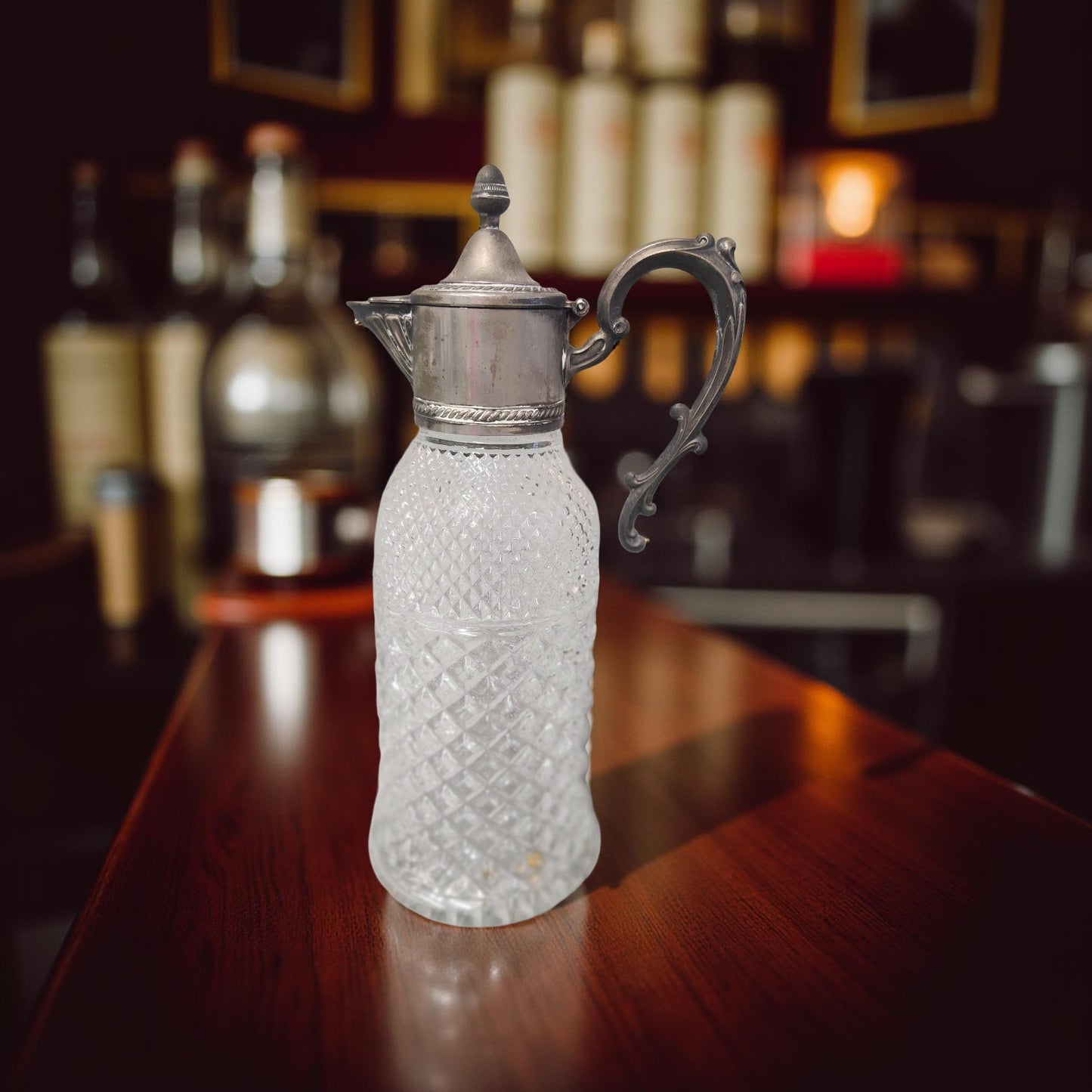 Elegant Vintage Glass Decanter with Silver-Plated Accents