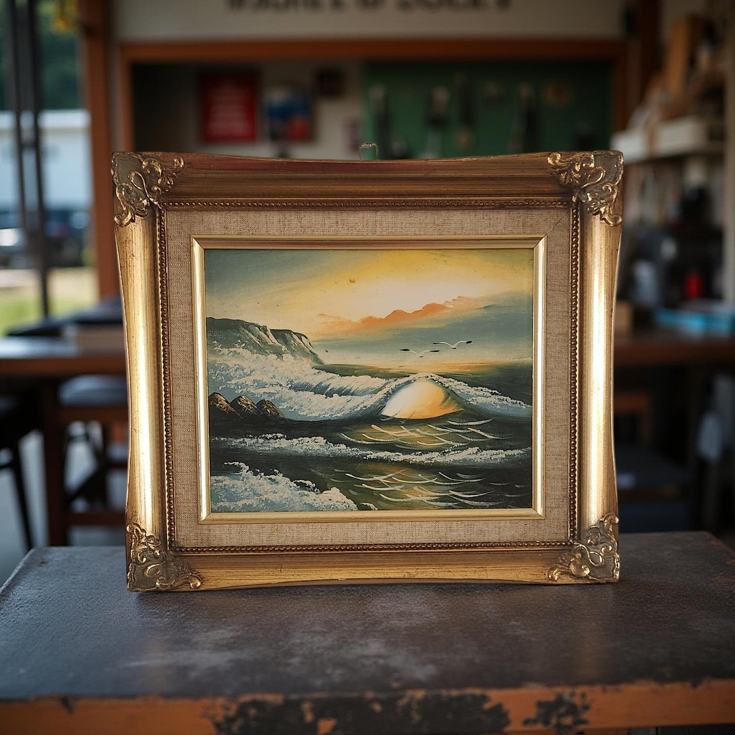 Colorful Masterpiece: Beautiful Framed Seascape Oil Painting