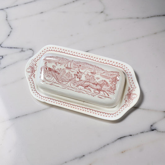 Vintage Royal Ironstone "Memory Lane" Red Butter Dish