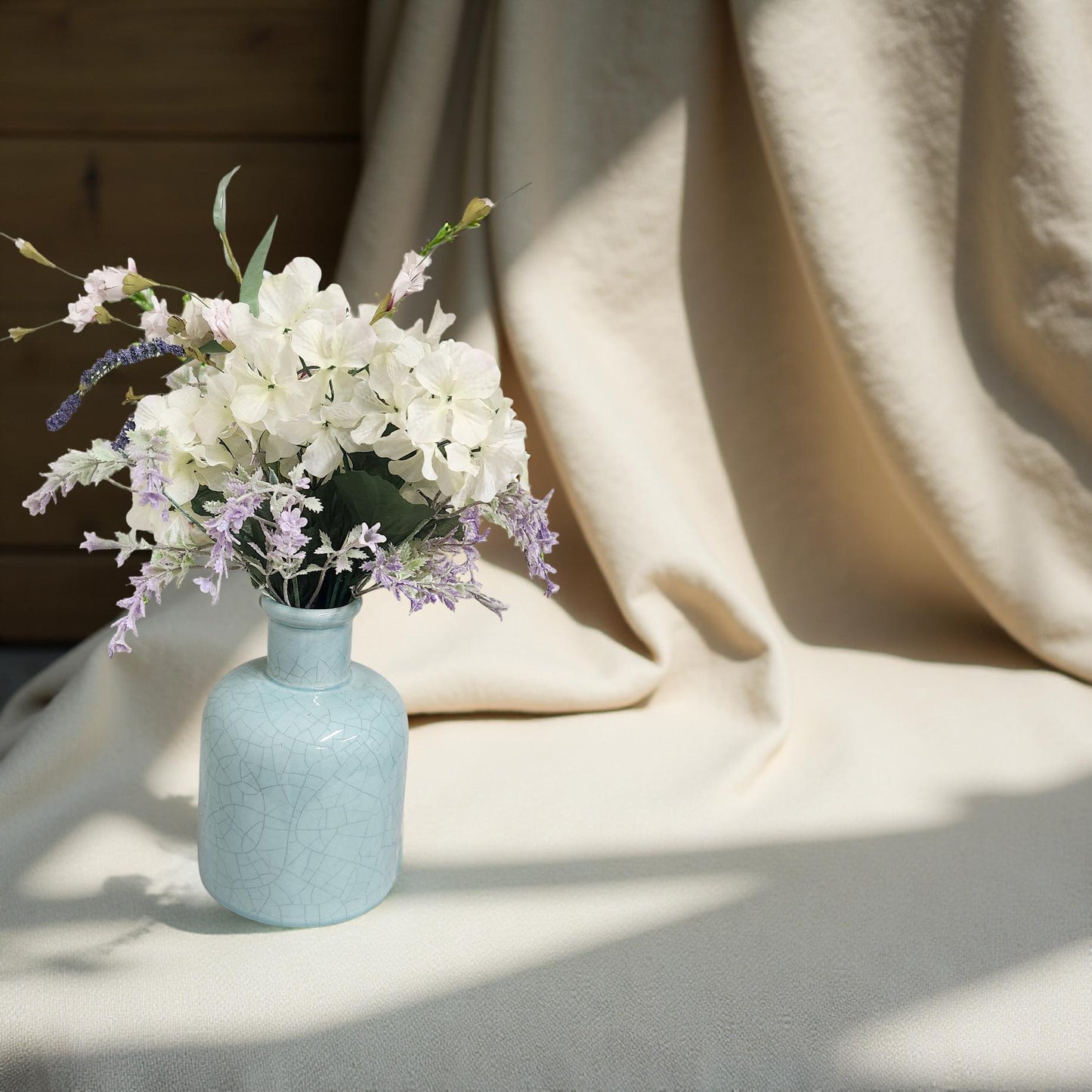Hydrangea and Lilac Floral Wall Art on Blue Vase
