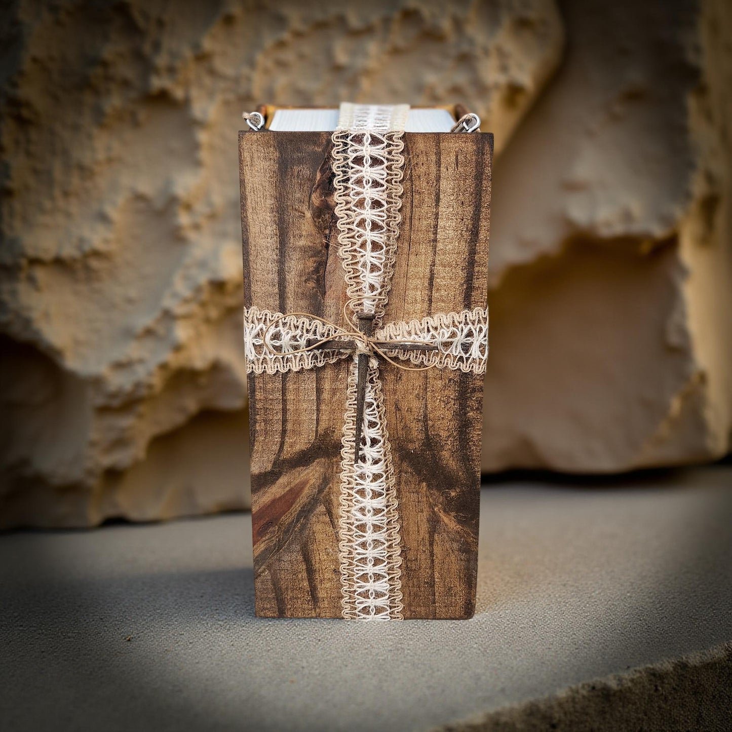 Rustic Hand-Crafted Cross Design on Wood Board Wall Art