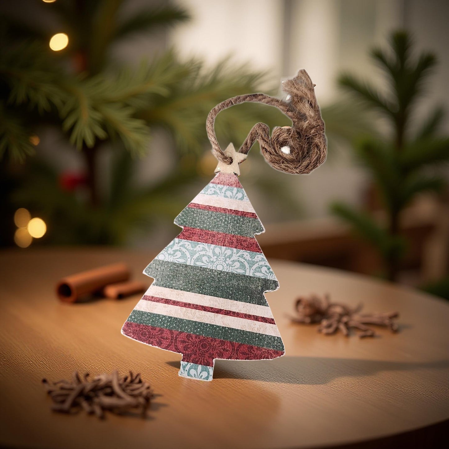 🎄 Locally Made Wooden Decoupage Christmas Tree Ornaments