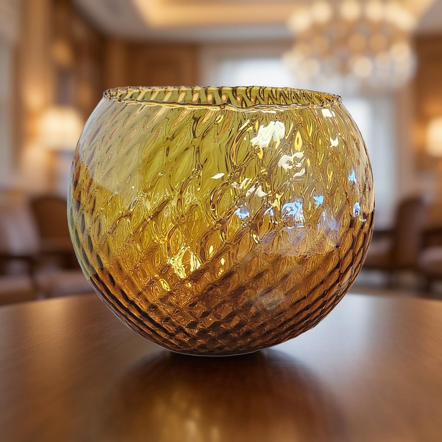 Vintage Amber Empoli Italian Mid-Century Optic Glass Ball Vase