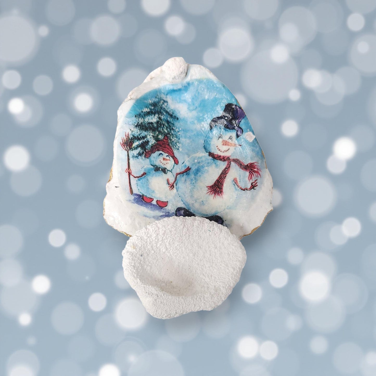 Christmas Oyster Shell - Decoupage Holiday Decor