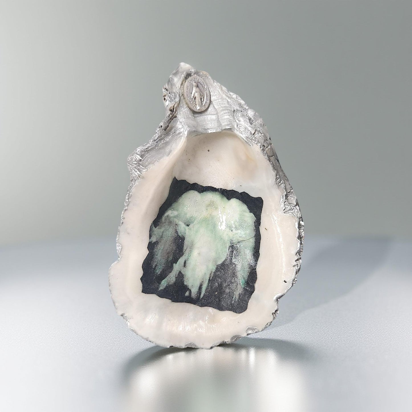 Religious Oyster Shell Decorative Art - Hand-crafted