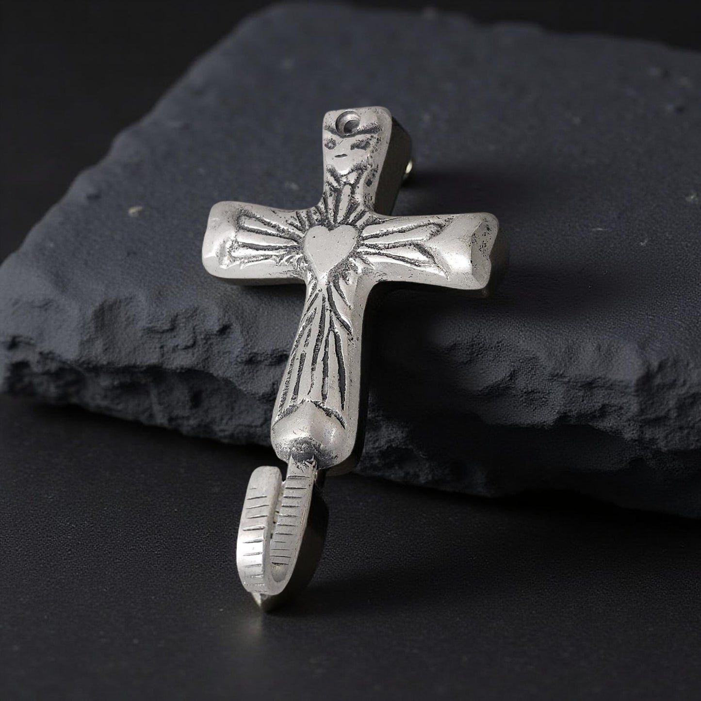 Silver Cross Coat Hook with Engraved Heart